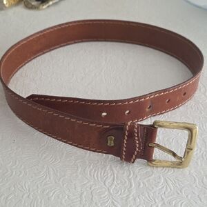 Brown Leather Belt with Gold Buckle